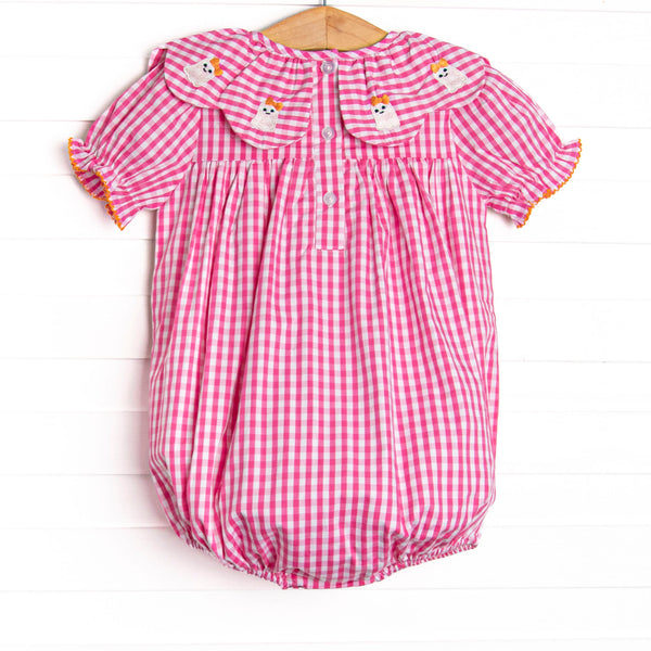 Ghoul Girl Embroidered Bubble, Pink Gingham