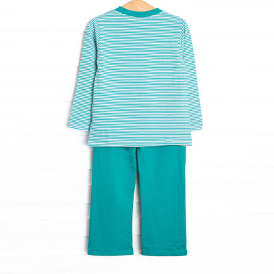 Charles Long Sleeve Pant Set, Teal Stripe