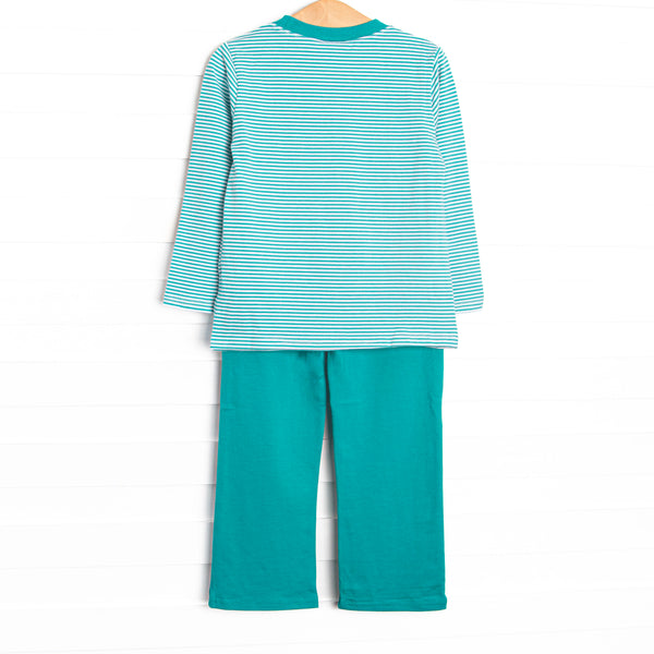 Charles Long Sleeve Pant Set, Teal Stripe