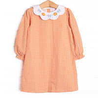 Garland Gourds Embroidered Dress, Orange