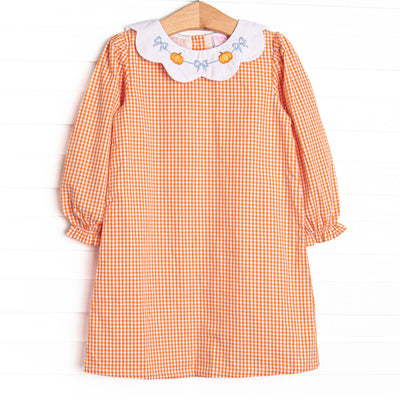 Garland Gourds Embroidered Dress, Orange