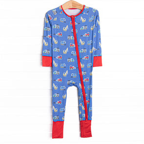 Caution Construction Bamboo Zippy Pajama, Blue