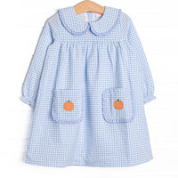 Payton Pumpkin Applique Pocket Dress, Blue