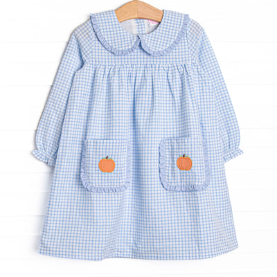 Payton Pumpkin Applique Pocket Dress, Blue