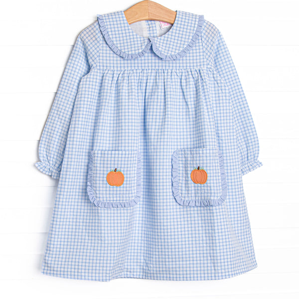 Payton Pumpkin Applique Pocket Dress, Blue