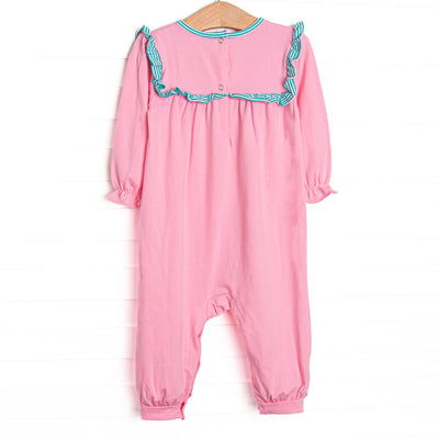 Bonnie Long Sleeve Romper, Pink and Teal Stripe