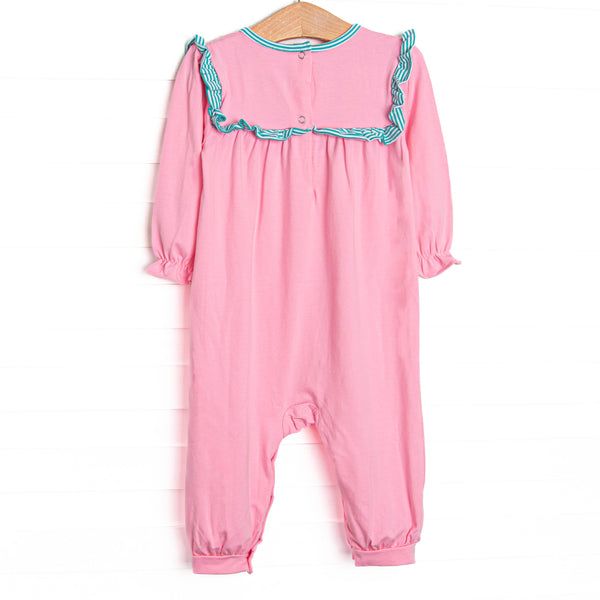 Bonnie Long Sleeve Romper, Pink and Teal Stripe