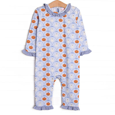 Ghouls and Gourds Ruffle Romper, Blue