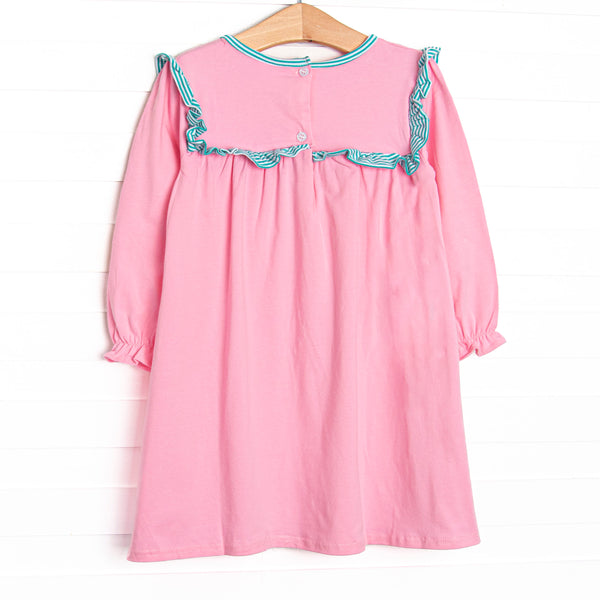 Bonnie Long Sleeve Dress, Pink and Teal Stripe