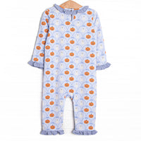 Ghouls and Gourds Ruffle Romper, Blue