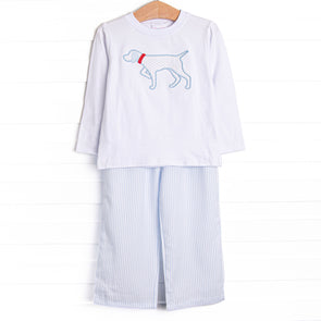 Pinstripe Pal Applique Pant Set, Blue