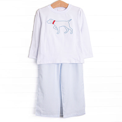 Pinstripe Pal Applique Pant Set, Blue