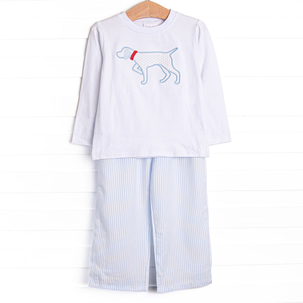 Pinstripe Pal Applique Pant Set, Blue