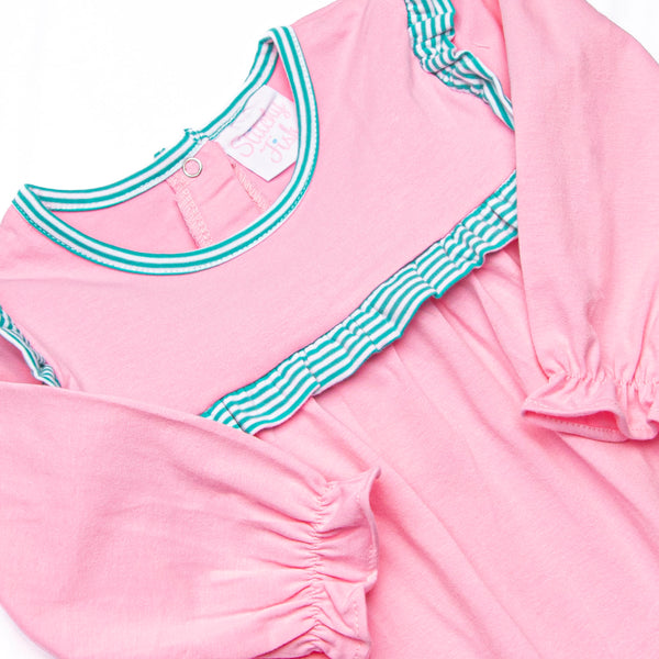 Bonnie Long Sleeve Romper, Pink and Teal Stripe