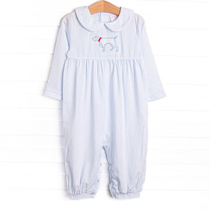 Pinstripe Pal Applique Romper, Blue