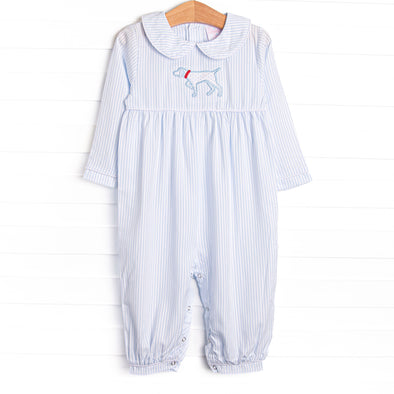 Pinstripe Pal Applique Romper, Blue