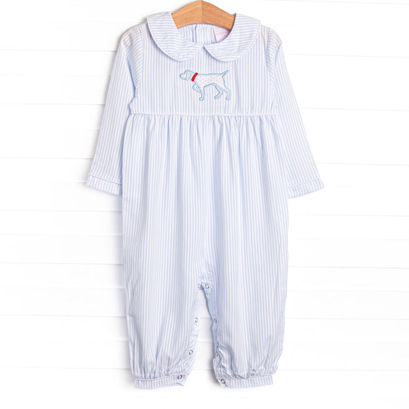Pinstripe Pal Applique Romper, Blue