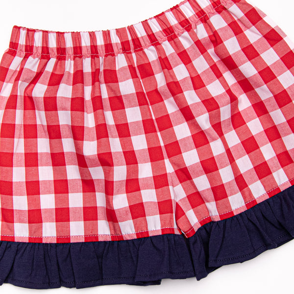 Free to Sparkle Ruffle Short Set, Red Check