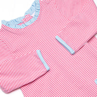 Grace Long Sleeve Pocket Dress, Light Blue and Medium Pink Stripe