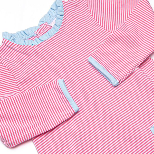 Grace Long Sleeve Pocket Dress, Light Blue and Medium Pink Stripe