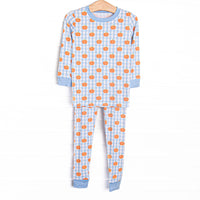 This set is made of the extremely soft, stretchy bamboo viscose fabric that feels like butter and features a gingham and pumpkin print.