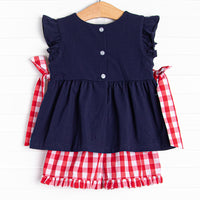 Big League Baller Smocked Ruffle Short Set, Navy