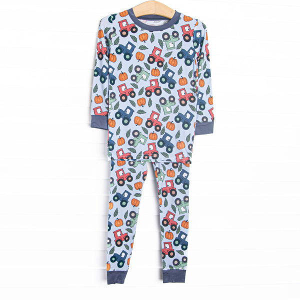 This set is made of the extremely soft, stretchy bamboo viscose fabric that feels like butter and features a tractor print.