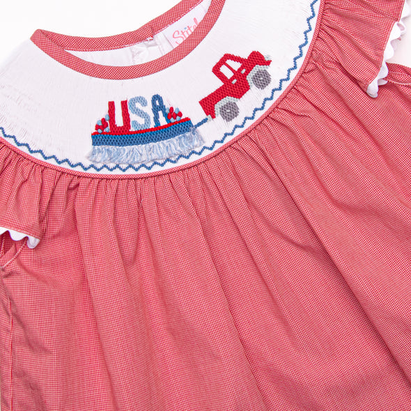 Patriotic Parade Smocked Ruffle Short Set, Red