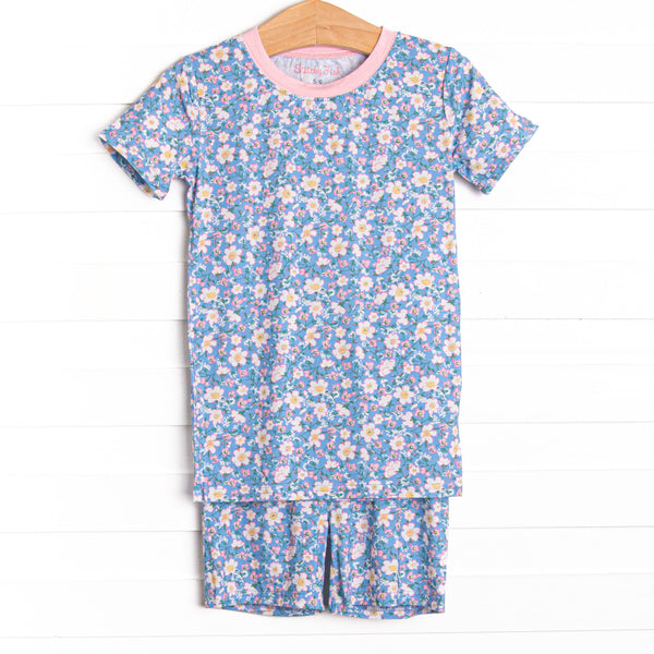 Gardenia Garden Bamboo Pajama Short Set, Blue