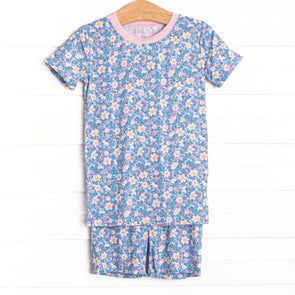 Gardenia Garden Bamboo Pajama Short Set, Blue