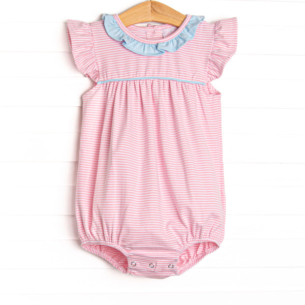 Amelia Flutter Sleeve Bubble, Blue and Pink Stripe