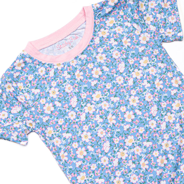 Gardenia Garden Bamboo Pajama Short Set, Blue