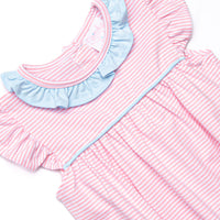 Amelia Flutter Sleeve Bubble, Blue and Pink Stripe