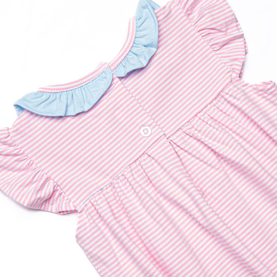 Amelia Flutter Sleeve Bubble, Blue and Pink Stripe