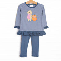 Autumn Fest Friend Applique Legging Set, Navy
