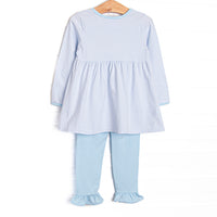 Pumpkin and Poults Applique Ruffle Legging Set, Light Blue Stripe