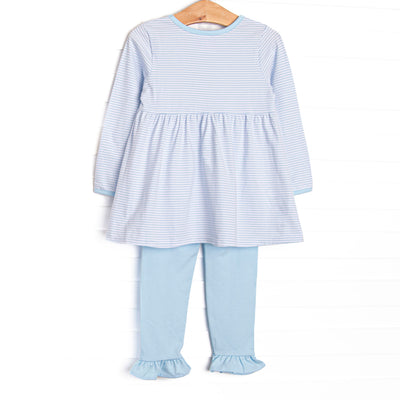 Pumpkin and Poults Applique Ruffle Legging Set, Light Blue Stripe