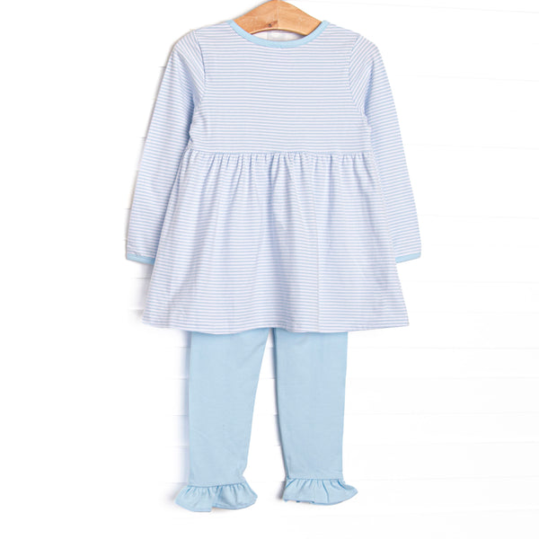 Pumpkin and Poults Applique Ruffle Legging Set, Light Blue Stripe
