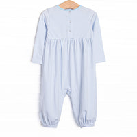 Pumpkin and Poults Applique Romper, Light Blue Stripe