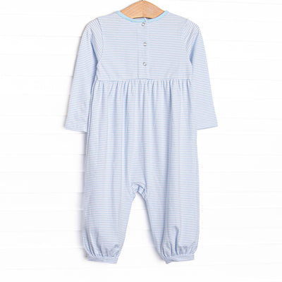 Pumpkin and Poults Applique Romper, Light Blue Stripe