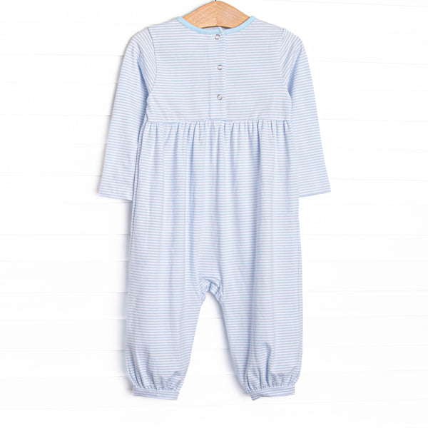 Pumpkin and Poults Applique Romper, Light Blue Stripe