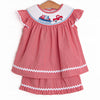 Patriotic Parade Smocked Ruffle Short Set, Red