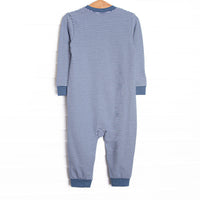Turkey Blessings Applique Romper, Navy Stripe