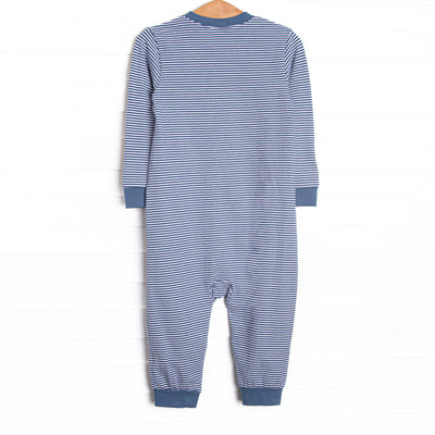 Turkey Blessings Applique Romper, Navy Stripe