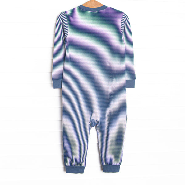 Turkey Blessings Applique Romper, Navy Stripe