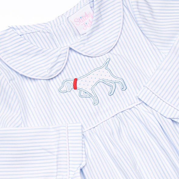 Pinstripe Pal Applique Romper, Blue