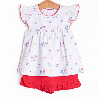 Paws-itively Patriotic Ruffle Short Set, Red