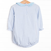 Pumpkin and Poults Applique Ruffle Neck Bubble, Light Blue Stripe