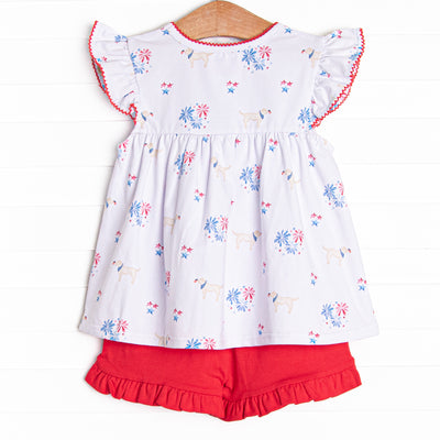 Paws-itively Patriotic Ruffle Short Set, Red