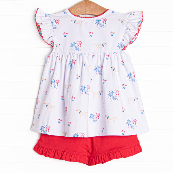 Paws-itively Patriotic Ruffle Short Set, Red